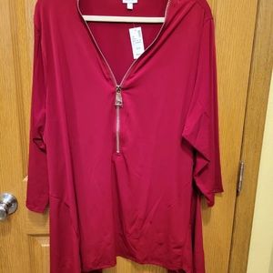 Avenue half zip red blouse very cute size 30/32 NWT